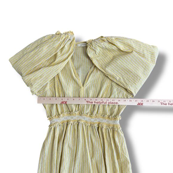 Max Studio Yellow Striped Cotton Smocked Midi Dress Size S Peasant Cottagecore - Picture 3 of 8